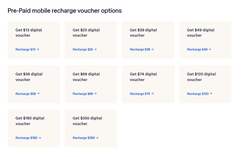 Pre-Paid mobile recharge voucher options