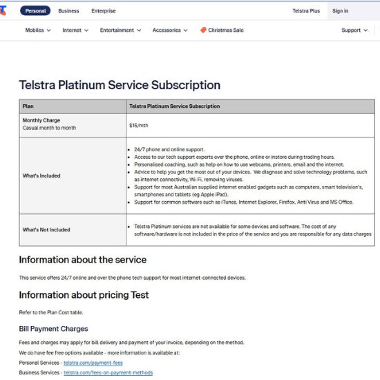 Telstra Platinum Service Subscription