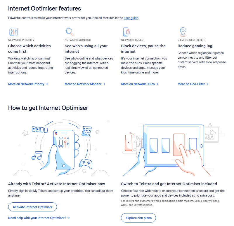 Internet Optimiser features